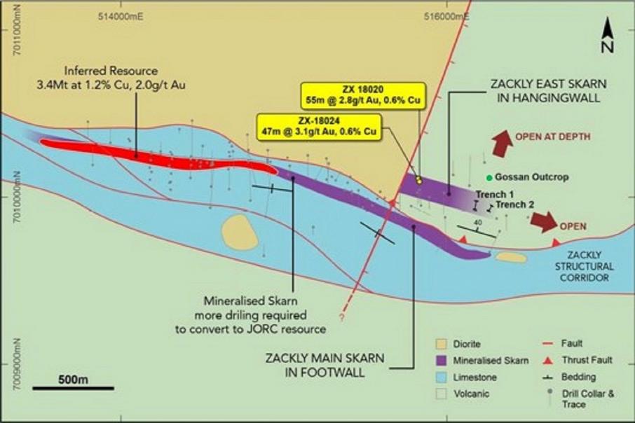 PolarX identifies extension to copper-gold skarn. 